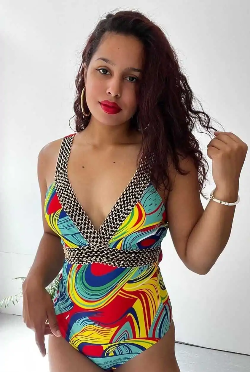 Maillot De Bain Cyan Multicolore À Col V