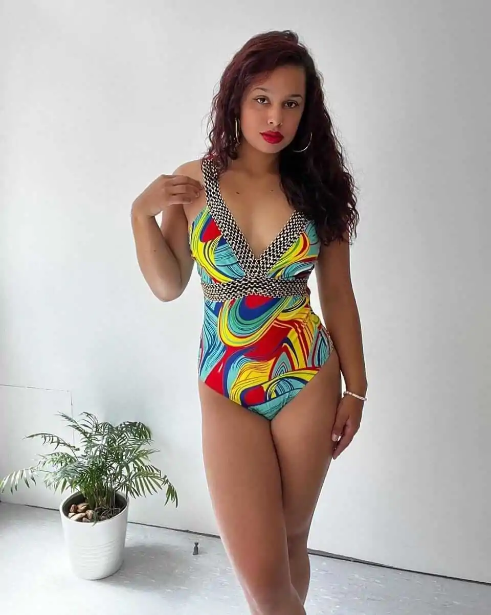Maillot De Bain Cyan Multicolore À Col V